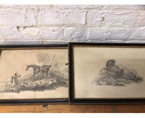 Two 19thc prints, both inscribed drawn by Howe, and engraved by Lazars, Edinburgh 1824, battle and fox hunting scenes, (26cm 