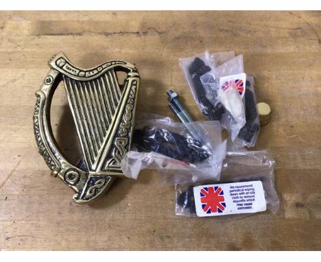 A brass Celtic harp style door knocker, (14cm x 10cm)