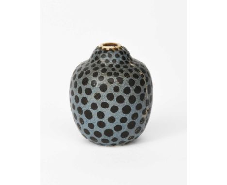 A Martin Brothers stoneware miniature gourd vase by Edwin and Walter Martin, dated 1900, ovoid, shouldered form glazed blue w