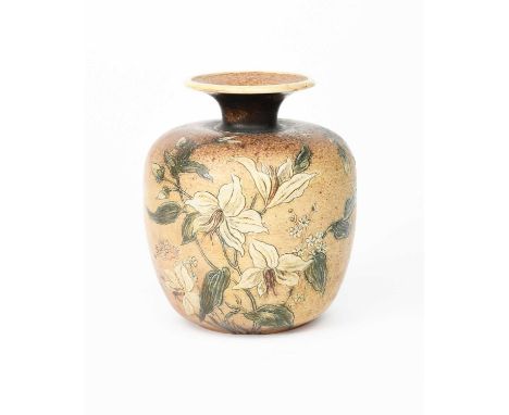 A Martin Brothers stoneware vase by Edwin and Walter Martin, shouldered ovoid form with flaring rim, incised and painted with