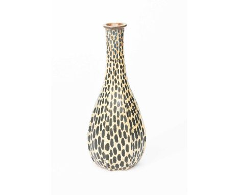 A Martin Brothers stoneware gourd vase by Edwin and Walter Martin, dated 1901, ovoid with tapering cylindrical solifleur neck