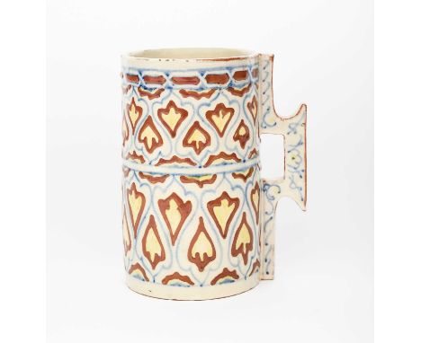 An Art Nouveau Della Robbia Pottery single-handled vase by Cassandia Annie Walker, dated 1903, the cylindrical body painted w