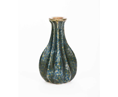 A Martin Brothers stoneware gourd vase by Edwin & Walter Martin, dated 1906, tapering, ribbed solifleur form, glazed green wi