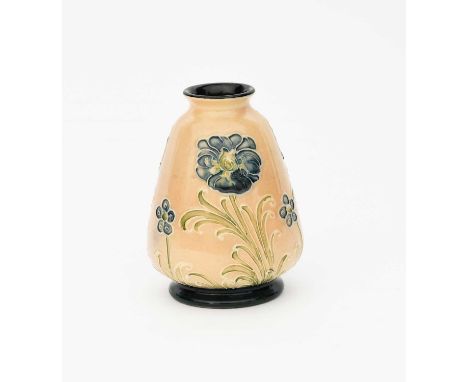 A Macintyre &amp; Co miniature vase designed by William Moorcroft, tapering cylindrical form, tubeline decorated with simple 