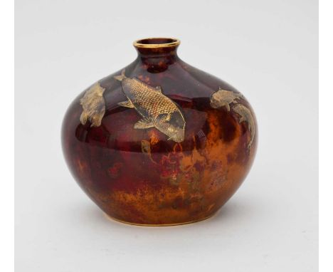 A Bernard Moore flambe vase, ovoid decorated with a shoal of golden fish, signed Bernard Moore, 10.5cm. high ProvenanceThe Co