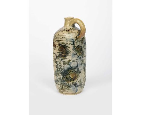 A Martin Brothers stoneware Aquatic ewer by Edwin and Walter Martin, dated 1888, shouldered, square section, incised and pain