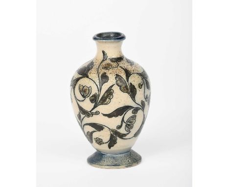 A Martin Brothers stoneware vase by Edwin & Walter Martin, shouldered ovoid form, incised with scrolling foliage, in ochre on