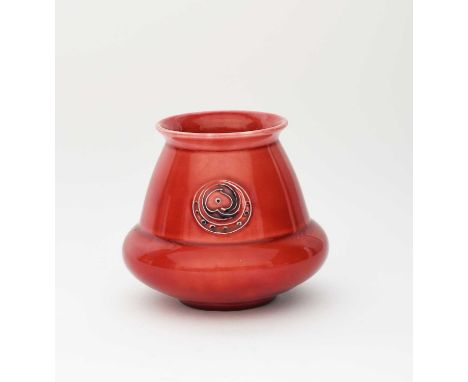 A Moorcroft Pottery Flamminian Ware vase designed by William Moorcroft, retailed by Liberty & Co, ovoid with tapering, conica