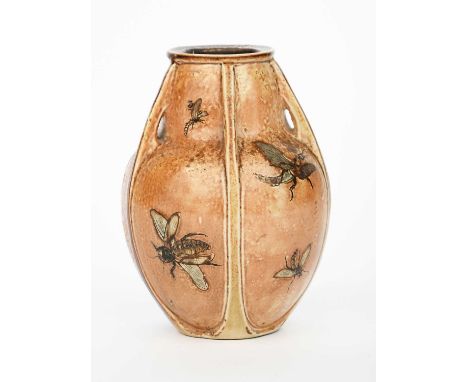 A Martin Brothers stoneware Gourd vase by Edwin and Walter Martin, dated 1900, shouldered form with vertical rims, incised an