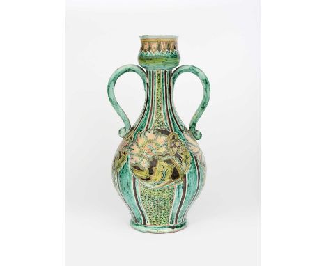 An Art Nouveau Della Robbia Pottery large Algerian vase by ELL and Percy Jacques, ovoid with tapering neck and swollen garlic
