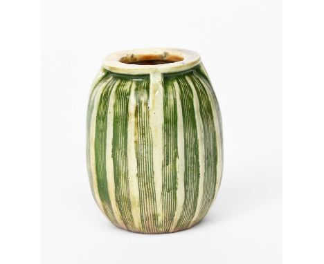A Martin Brothers stoneware gourd vase by Edwin and Walter Martin, dated 1904, shouldered, cylindrical form, incised with fin