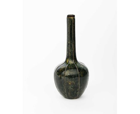A Martin Brothers stoneware gourd vase by Edwin and Walter Martin, 1898, ovoid with tall cylindrical neck, fine applied verti