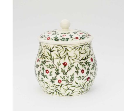 A Wedgwood Pottery pot and cover by Louise Powell, model no. 236, shouldered, ovoid form painted with scrolling flower stem b