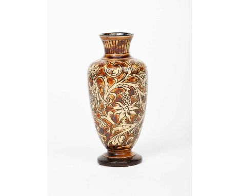 A Martin Brothers stoneware vase by Edwin & Walter Martin, dated 1892, shouldered, baluster form, incised with scrolling foli