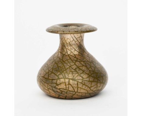 A Sunflower Pottery vase by Sir Edmund Elton, compressed ovoid form with flaring neck, covered in a crackled gold glaze over 