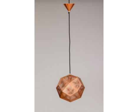 Tom DIXON Pendellampe ¨Etch light¨ - wabenförmiger/facettierter Schirm aus kupferfarbenem, gestanztem Metall, 1 elektrische B