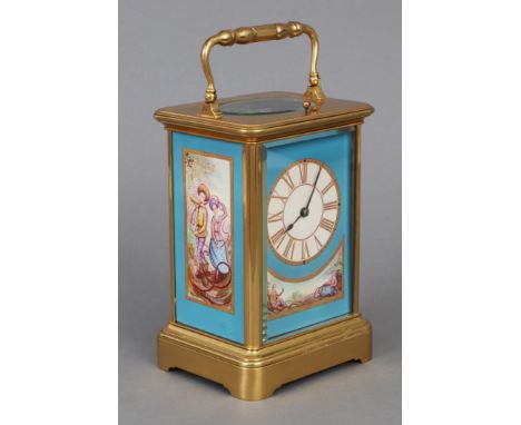 Große Bracket-clock/Stutzuhr - England oder Frankreich, um 1920, Messing, poliert, eckiger Korpus mit beweglichem Bügelgriff,