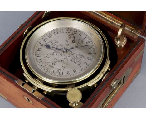 A. JOHANNSEN &amp; CO. (London) Marine-Chronometer ¨Deck-Watch¨ - England um 1895, rundes Messinggehäuse in kardanischer Aufh
