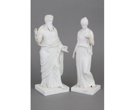 2 ROYAL COPENHAGEN Figuren ¨Zeus¨ und ¨Hebe¨ - Bisquitporzellan, 19. Jahrhundert, Entwurf BERTEL THORVALDSEN, auf rechteckige