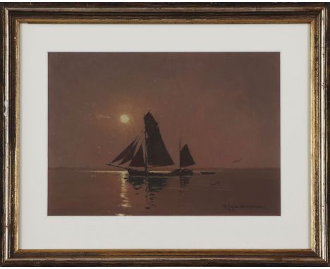 ROBERT SCHMIDT-HAMBURG (1885 Berlin - 1963 Laboe) - Öl auf Karton, ¨Segler auf ruhiger See bei Dämmerung¨, unten rechts signi