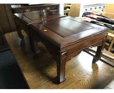 A pair of square oriental style lamp tables 