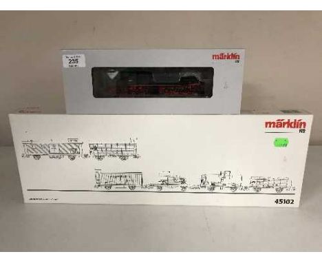 A Marklin 37966 steam locomotive together with a 45102 Frieght Wagon Set (HO Scale), boxed 