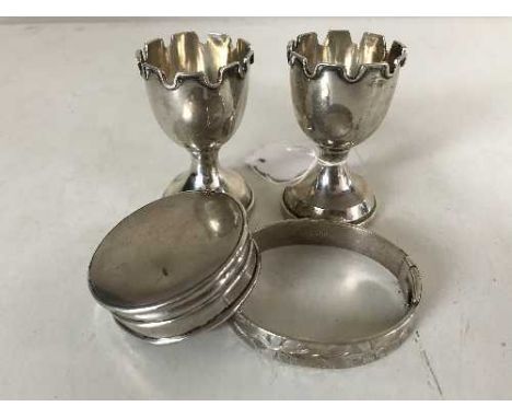 Two silver goblets, a bangle and a compact