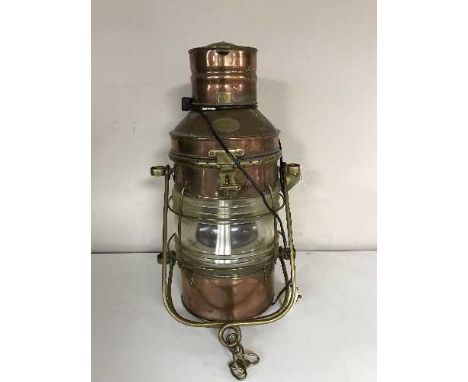 A copper and brass ship's lamp (converted) by Bocock George and Harvie of Birmingham