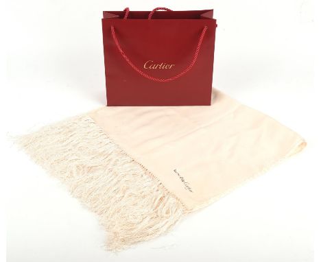 CARTIER LES MUST DE CARTIER gentleman's cream silk embossed evening scarf with fringe 90cm x 40cm in original Cartier store b