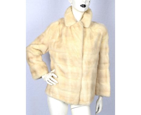 A 1950s PEARL MINK horizontal-strip short jacket by K. West of London. Fits UK12-14Condition Report:  Good condition with lig