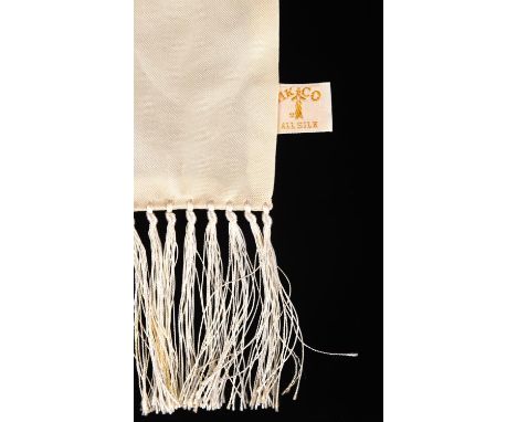 AKCO A gentleman's cream silk fringed evening scarf (Made in England.)Condition Report:  Unworn