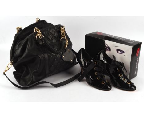 RUSSELL & BROMLEY BEVERLERY FELDMAN black patent leather 1990s ribboned all leather evening shoes boxed (No lid) RRP £155 UK8