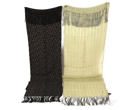 CERRUTI 1881 vintage 1990s black starred silk evening scarf with tassels (150cm x 33cm) * GEORGIO ARMANI vintage 1990s green 