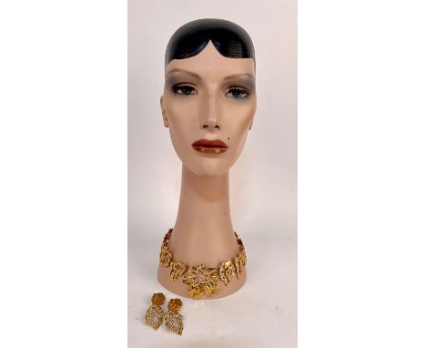 YVES SAINT LAURENT a collection of signed vintage 1980s costume jewellery to include a gold coloured diamante encrusted colla