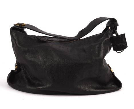 ADDENDUM LOT * LOEWE black leather tote handbag with gold coloured hardware and side pocket for iPad (42cm x 37cm) and keyrin