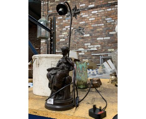 AN ART NOUVEAU SPELTER FIGURAL TABLE LAMP, HEIGHT 60CM 