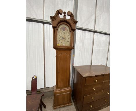 A REPRODUCTION LONGCASE CLOCK WITH ENAMEL EFFECT FACE 