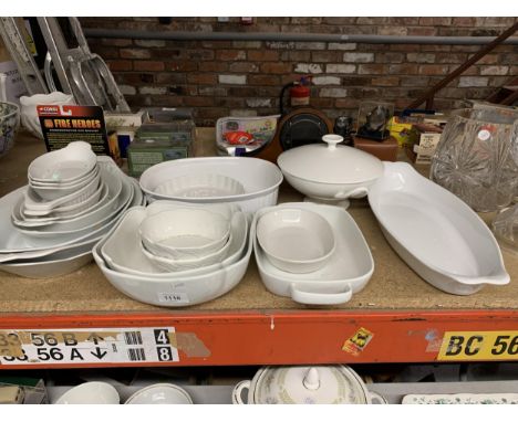 A LARGE QUANTITY OF WHITE CERAMIC SERVING DISHES 