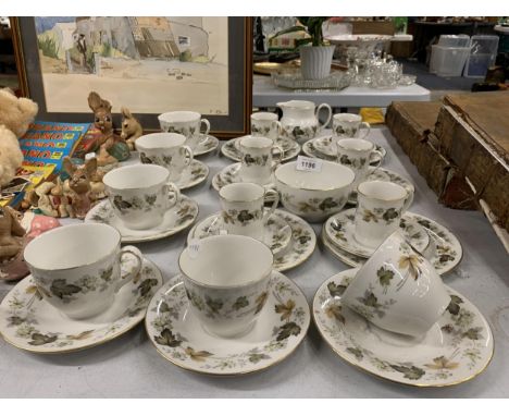 A LARGE QUANTITY OF ROYAL DOULTON LARCHMONT TO INCLUDE TEACUPS, COFFEECUPS, SAUCERS, SIDE PLATES, MILK AND SUGAR 