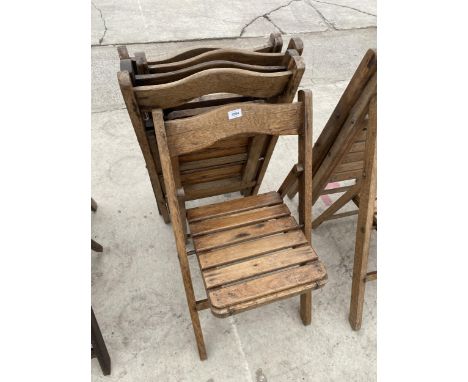 A SET OF FIVE VINTAGE WOODEN FOLDING GARDEN CHAIRS 