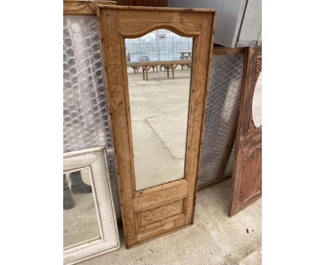 A VINTAGE INDIAN PINE MIRROR WITH LOWER CARVED SECTION 