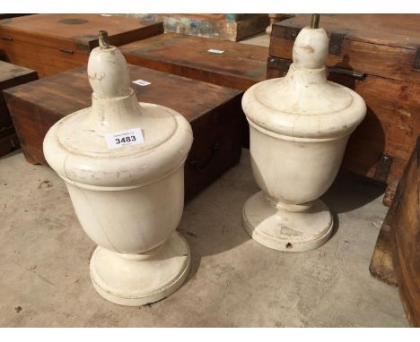 A PAIR OF WHITE PAINTED WOODEN LAMP BASES 