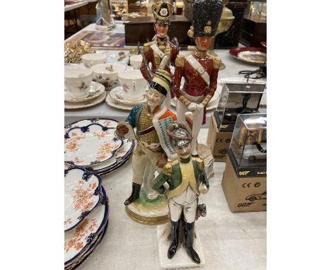 FOUR CERAMIC SOLDIER FIGURES TO INCLUDE OFFICER 3RD GUARDS REGIMENT, OFFICER SCOTS FUSILIER GUARDS, ETC 