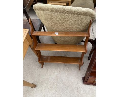 A TEAK THREE TIER WALL SHELF, 24" WIDE 