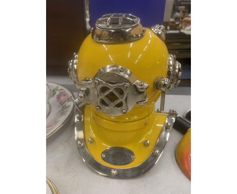 A YELLOW AND CHROME REPLICA DIVERS HELMET 