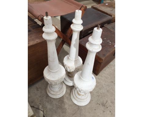 A SET OF THREE WHITE PAINTED LAMP BASES 