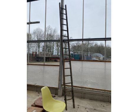 A LARGE PAINTED INDIAN HARDWOOD LADDER 