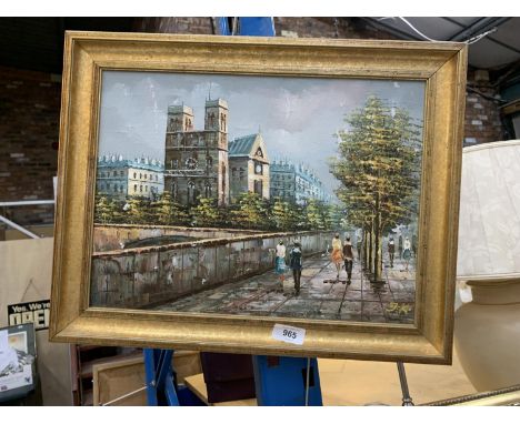 A FRAMED OIL ON CANVAS OF A CONTINENTAL STREET SCENE SIGNED J K 38CM X 48CM 