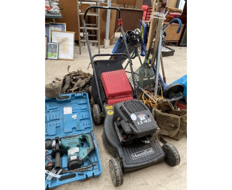 A MOUNTFIELD LAWN MOWER WITH BRIGGS AND STRATTON PETROL ENGINE 