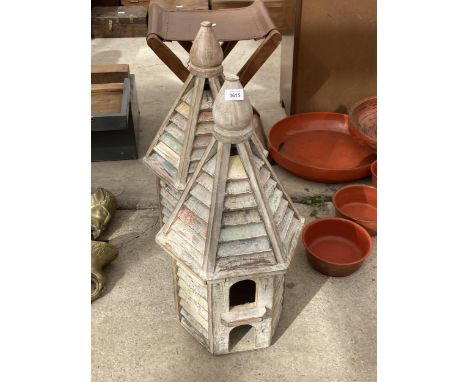 TWO VINTAGE WOODEN BIRD HOUSES 